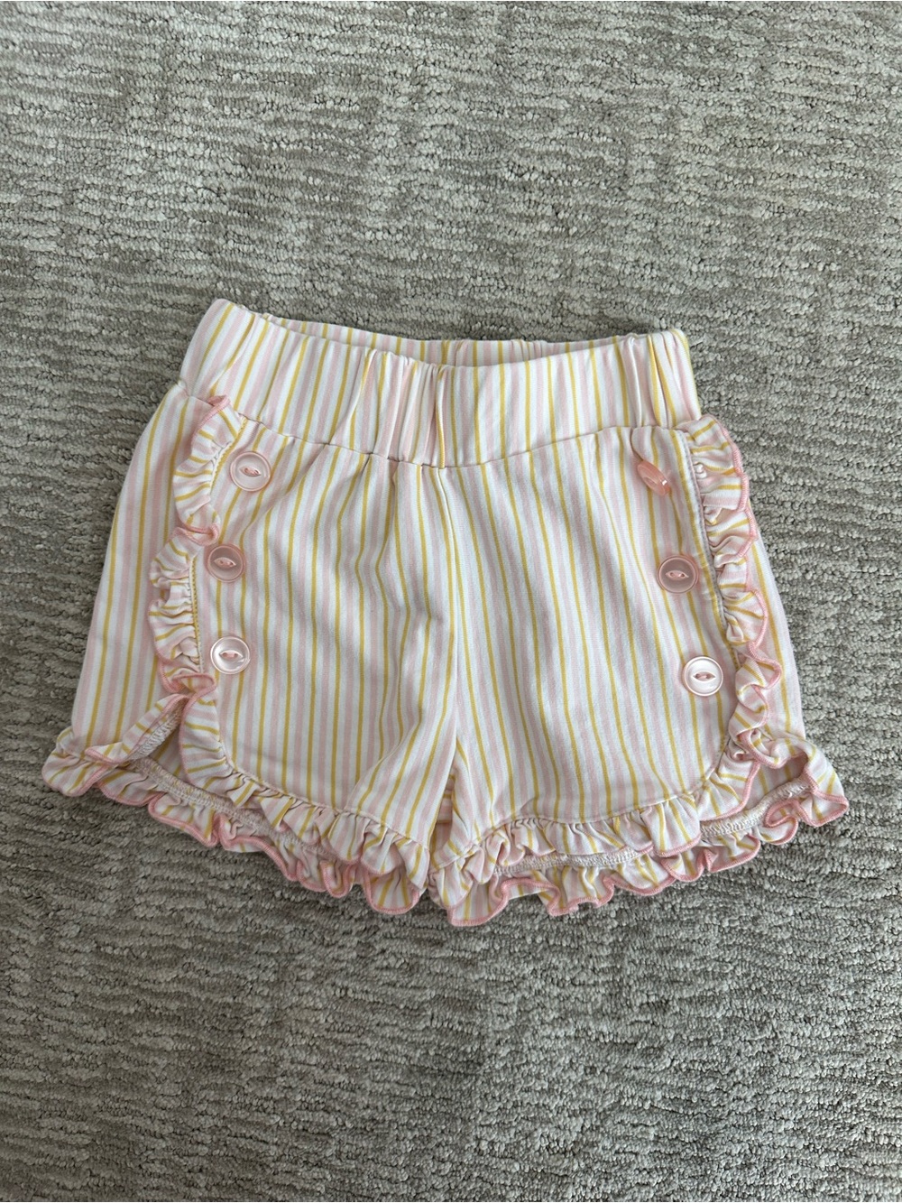 Serendipity Girls' Pink & Yellow Striped Ruffle Shorts